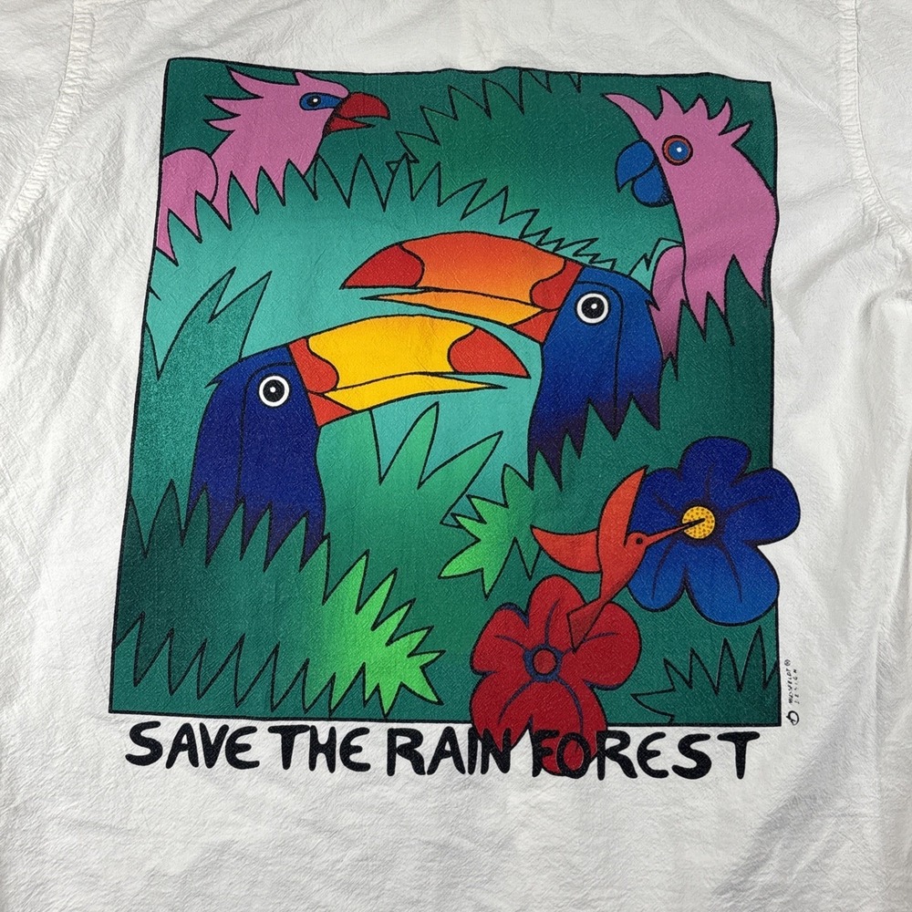 Puerto Rico Save The Rain Forest Cream 100% Cotton‎ Button Up Size Medium - Picture 9 of 10
